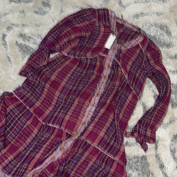 Anthropology Boho Plaid tiered Maxi Dress Can fit upto Large NWT - Picture 8 of 9